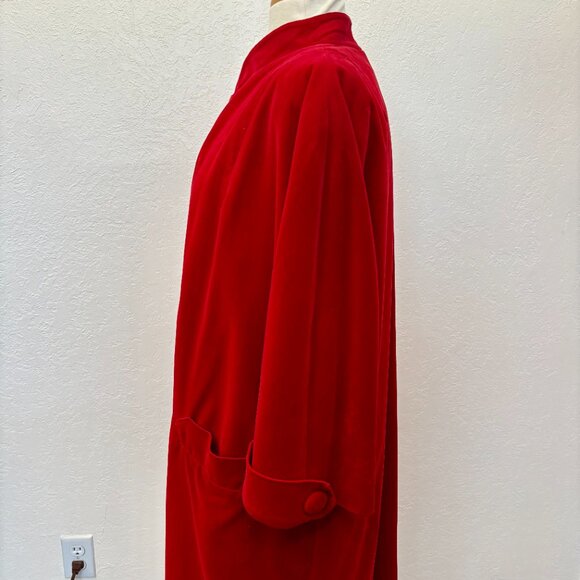 Womens vintage red velvet coat SZ L - long open coat with ¾ sleeves Fully lined - Picture 4 of 8